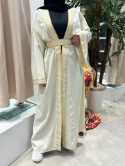 Cream Leaves Belt Kaftan