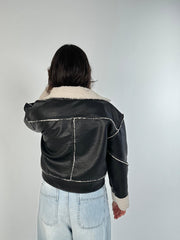 Faux Leather Stitched Fur Jacket